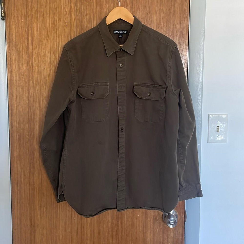 J. Crew olive green cotton fatigue shirt, size L